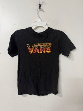 Vans Black Tee with Yellow-Orange Flame Logo